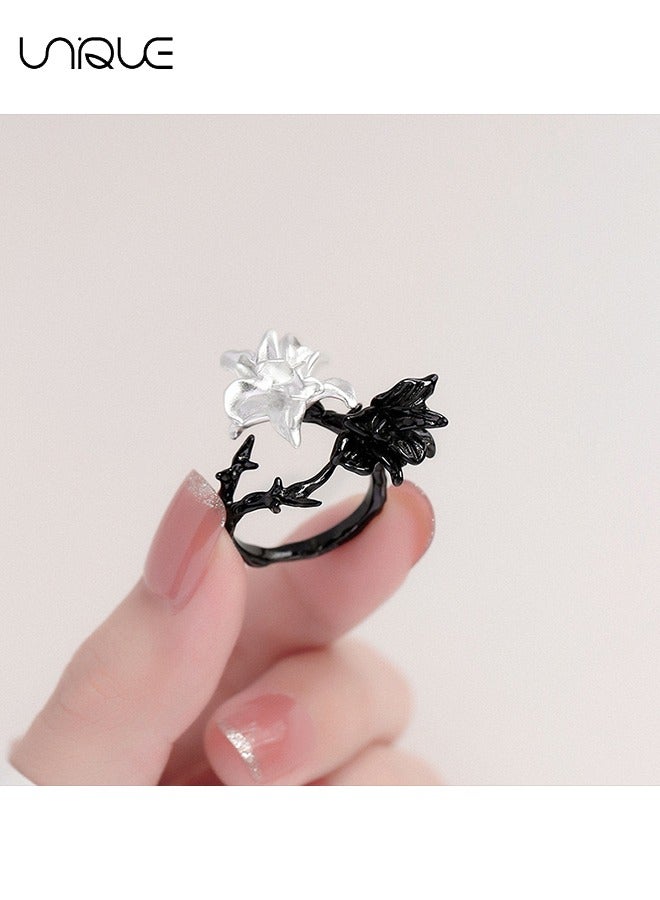يونيك خواتم - أبيض وأسود خواتم ماندالا - خواتم زهور مزدوجة - خواتم فرنسية - بريميوم بسيط الأناقة - خاتم السبابة الاصبع - Image 5