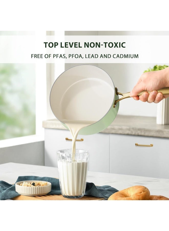 طقم ١٦ قطعة حلة ومقلاة غير لاصق - طقم أواني سيراميك مع أدوات طبخ، أواني مطبخ غير سامة، حلة هولندية بغطاء، طقم قدر للطهي، مقلاة تقليب، طقم مقلاة للقلي كهدية للطبخ - Image 3