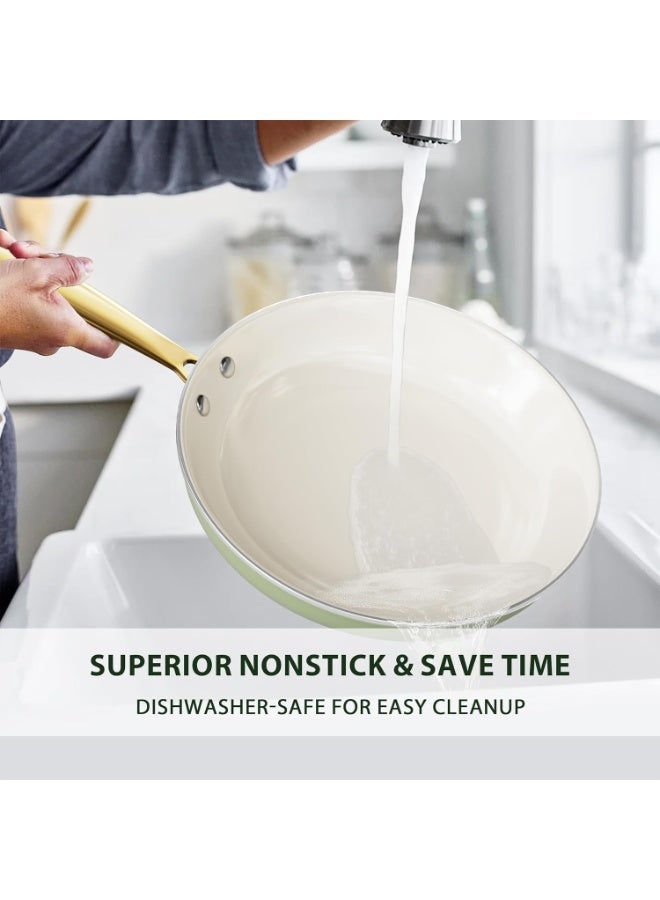 طقم ١٦ قطعة حلة ومقلاة غير لاصق - طقم أواني سيراميك مع أدوات طبخ، أواني مطبخ غير سامة، حلة هولندية بغطاء، طقم قدر للطهي، مقلاة تقليب، طقم مقلاة للقلي كهدية للطبخ - Image 5