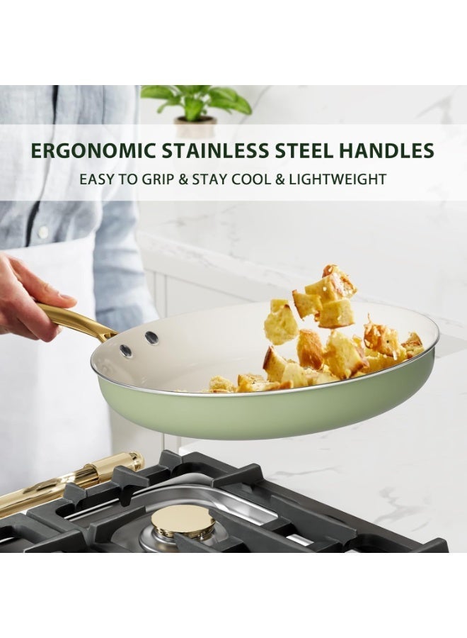 طقم ١٦ قطعة حلة ومقلاة غير لاصق - طقم أواني سيراميك مع أدوات طبخ، أواني مطبخ غير سامة، حلة هولندية بغطاء، طقم قدر للطهي، مقلاة تقليب، طقم مقلاة للقلي كهدية للطبخ - Image 4