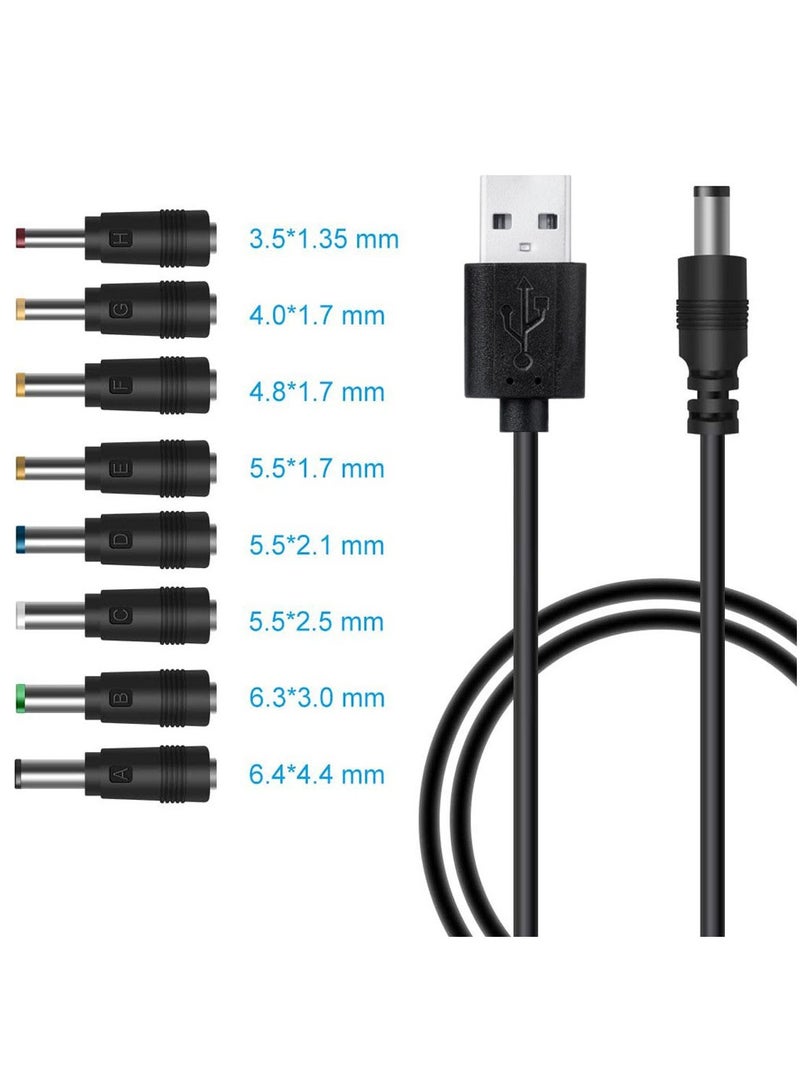 8 in 1 USB to DC 5V Power Cord 5.5*2.1 mm Plug Connector Charging Cable with 8 Connector Tips for Fan Speaker Router LED Lamp - Image 1