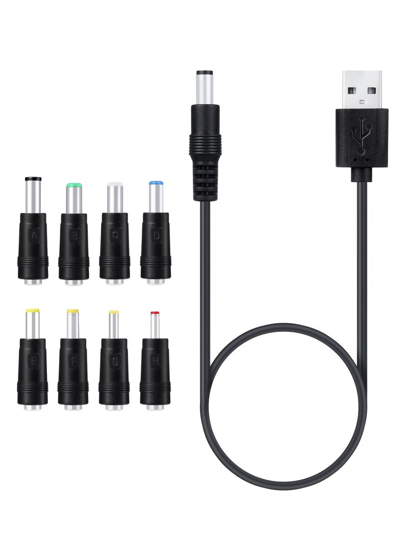 8 in 1 USB to DC 5V Power Cord 5.5*2.1 mm Plug Connector Charging Cable with 8 Connector Tips for Fan Speaker Router LED Lamp - Image 2