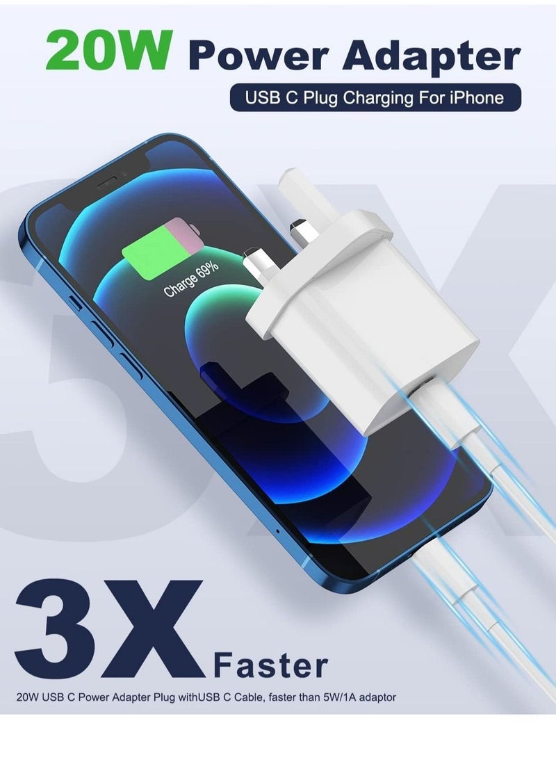 20W Type C Fast Charger Adapter for iphone 14 pro/ 14 pro max/14/13/12/11, USB C Fast Charging Plug with Cable 1M