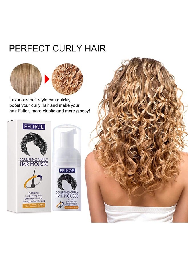 EELHOE Sculpting Curly Hair Mousse, Long Lasting Curls Defining Essence, Hydrating Nourishing Sculpting Hair Curling Mousse, Moisturizing No Flaking Curly Hair Repair Essence For Repair Damaged Roots - Image 1