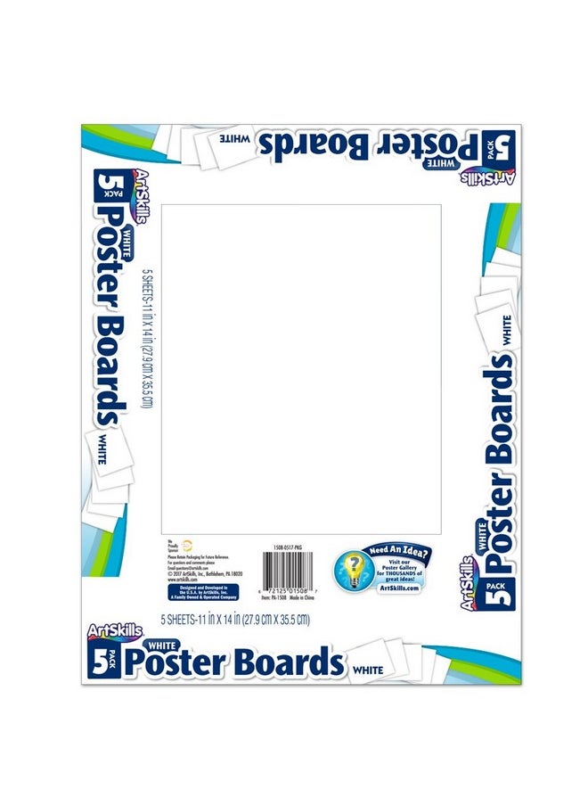 ArtSkills 11" X 14" Poster Board School And Craft Supplies, White, 5 Count (Pack Of 1)  - Image 1