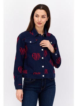 Women Printed Jacket Shirt, Navy