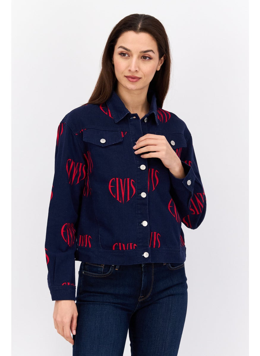 Elvis Presley - Women Printed Jacket Shirt, Navy - Image 1