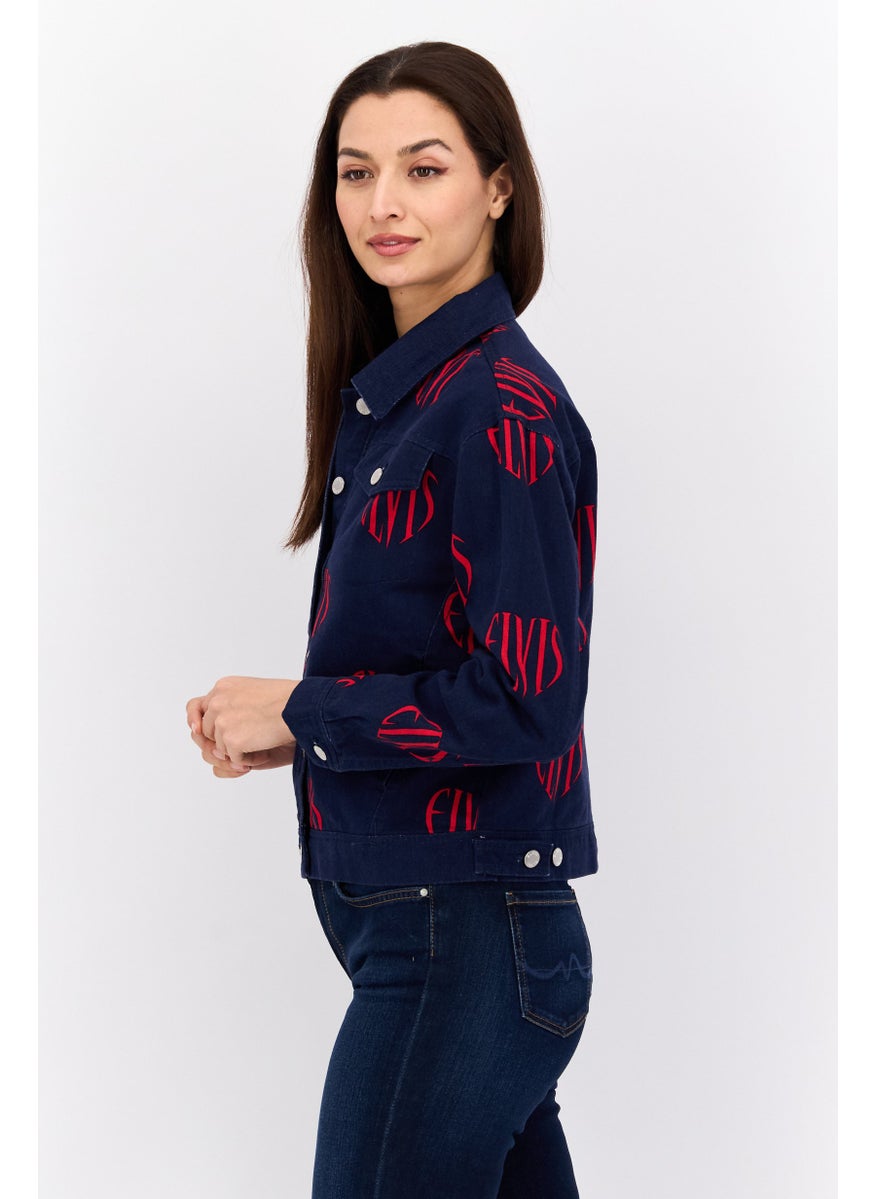 Elvis Presley - Women Printed Jacket Shirt, Navy - Image 1
