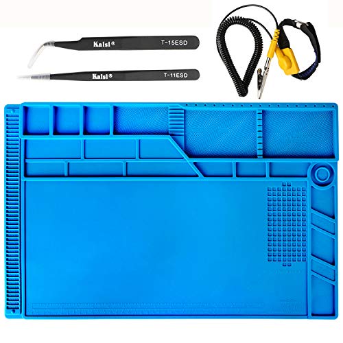 Kaisi S-180 Large Silicone Soldering Mat Magnetic Repair Work Mat, Heat Resistant Insulation Large Platform Station Pad for Soldering, Electronics, Computer Repair, Size 21.6 x 13.8 inch - Image 1
