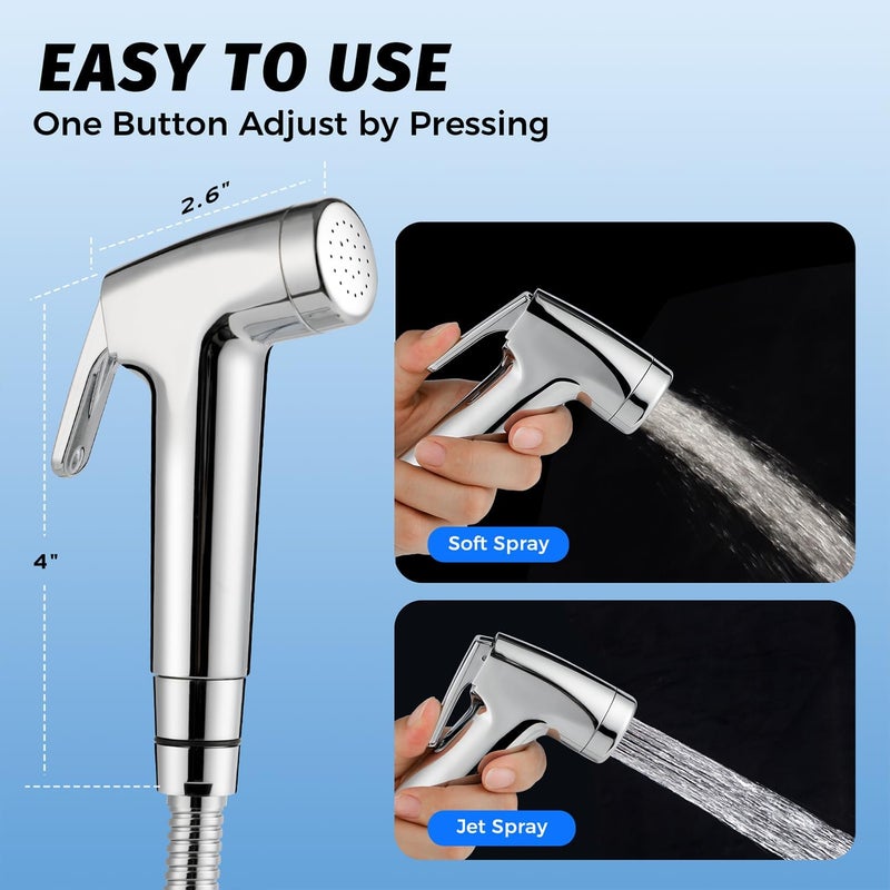 Shineforu Handheld Bidet Sprayer for Toilet, Bidet Sprayer Kit with Stainless Steel Hose for Feminine Wash, Adjustable Water Pressure Handheld Sprayer for Cloth Diaper Wash(Chrome) - Image 2