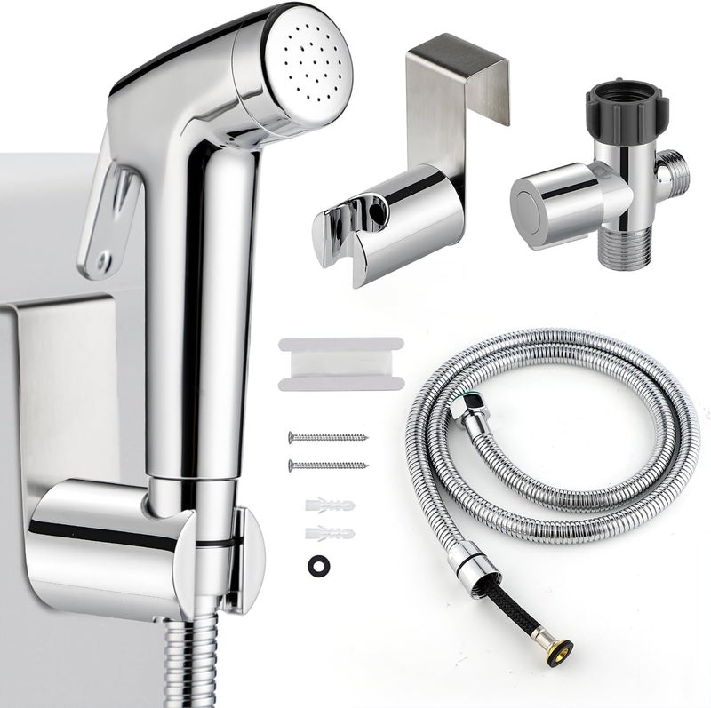 Shineforu Handheld Bidet Sprayer for Toilet, Bidet Sprayer Kit with Stainless Steel Hose for Feminine Wash, Adjustable Water Pressure Handheld Sprayer for Cloth Diaper Wash(Chrome) - Image 1