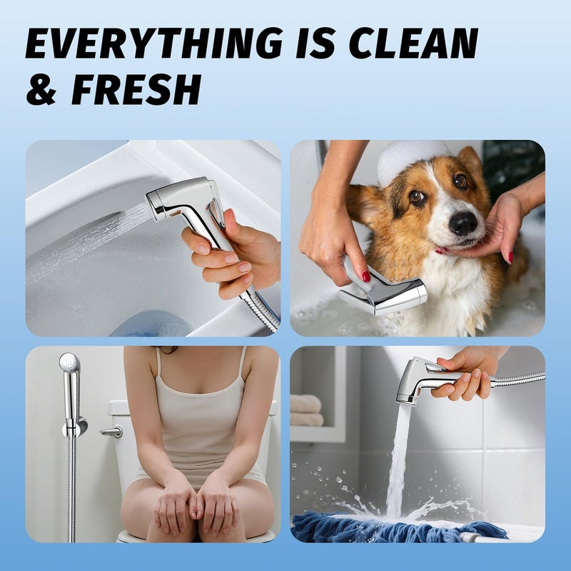 Shineforu Handheld Bidet Sprayer for Toilet, Bidet Sprayer Kit with Stainless Steel Hose for Feminine Wash, Adjustable Water Pressure Handheld Sprayer for Cloth Diaper Wash(Chrome) - Image 5