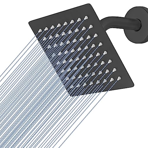 Voolan Rain Shower head, High Pressure Shower Head Made of 304 Stainless Steel, Relaxed Shower Experience Even at Low Water Flow and Pressure (6" Black) - Image 1