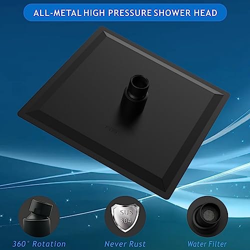 Voolan Rain Shower head, High Pressure Shower Head Made of 304 Stainless Steel, Relaxed Shower Experience Even at Low Water Flow and Pressure (6" Black) - Image 2