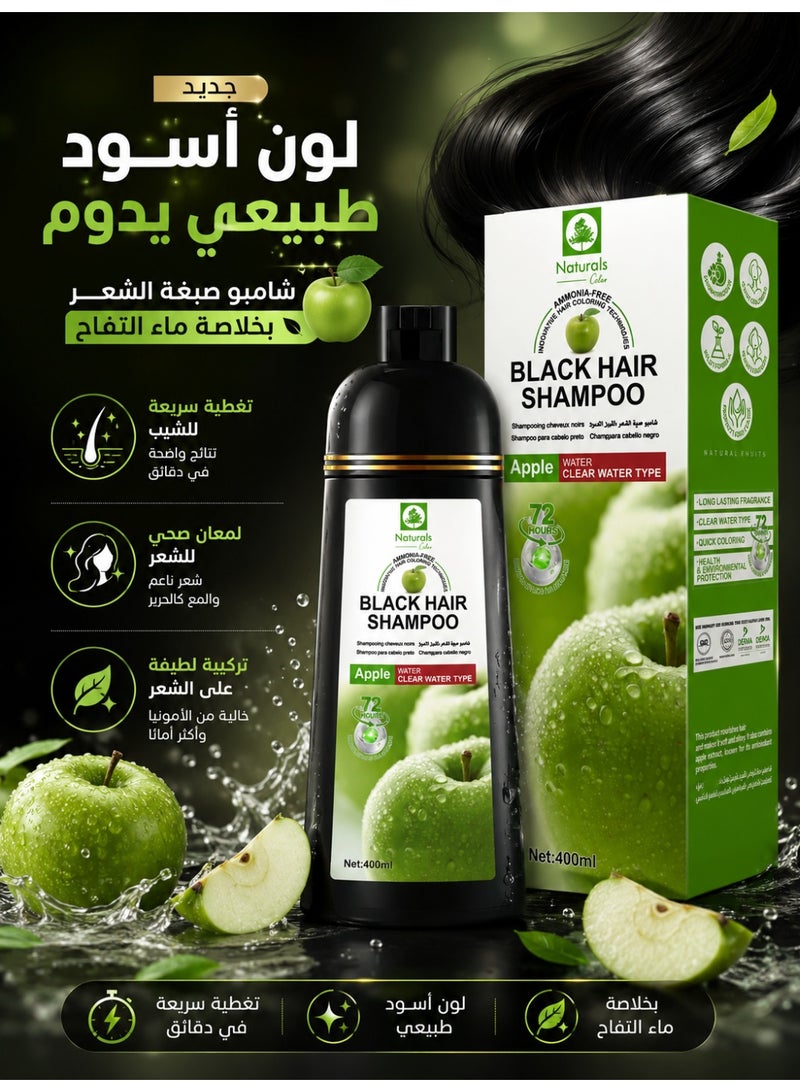 ناتشورالز شامبو صبغة شعر الأسود بخلاصة التفاح من ناتشورالز – تركيبة مائية لتغطية الشعر الأبيض وتلوين الشعر بسرعة بثبات يدوم حتى 72 ساعة – خالٍ من الأمونيا ولطيف على فروة الرأس – 400 مل - Image 2