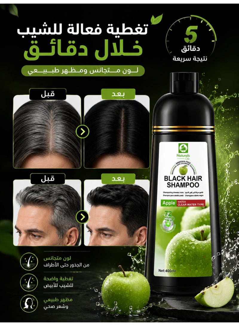 ناتشورالز شامبو صبغة شعر الأسود بخلاصة التفاح من ناتشورالز – تركيبة مائية لتغطية الشعر الأبيض وتلوين الشعر بسرعة بثبات يدوم حتى 72 ساعة – خالٍ من الأمونيا ولطيف على فروة الرأس – 400 مل - Image 3