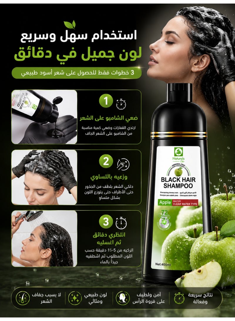 ناتشورالز شامبو صبغة شعر الأسود بخلاصة التفاح من ناتشورالز – تركيبة مائية لتغطية الشعر الأبيض وتلوين الشعر بسرعة بثبات يدوم حتى 72 ساعة – خالٍ من الأمونيا ولطيف على فروة الرأس – 400 مل - Image 5