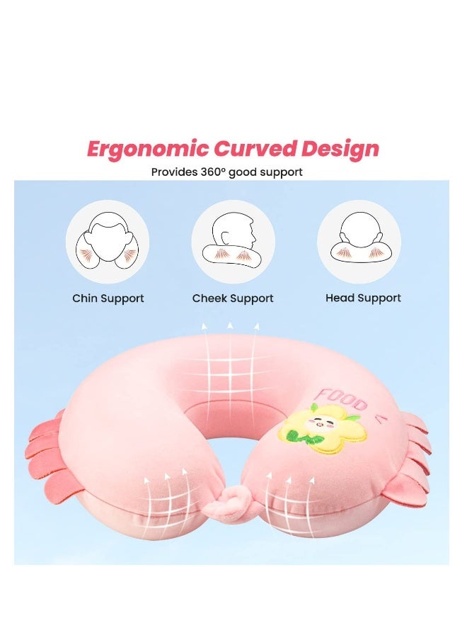 SYOSI U-Shaped Memory Foam Travel Pillow, Neck Support Pillow, Comfortable Cartoon Neck Cushion for Traveling, Headrest Airplane Pillow for Adults, Kids (Pink) - Image 3