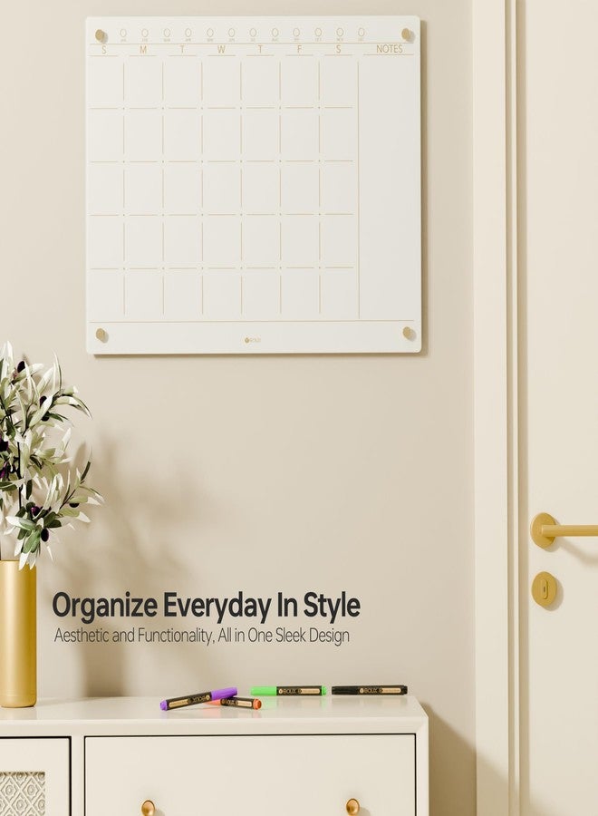 YEOUX Glass Golden Monthly Dry Erase Calendar Whiteboard for Wall, 17" x 23", Frameless Large Monthly Planner Menu White Board for Home Kitchen, Office, 4 Wet Erase Markers Included, Yeoux - Image 2