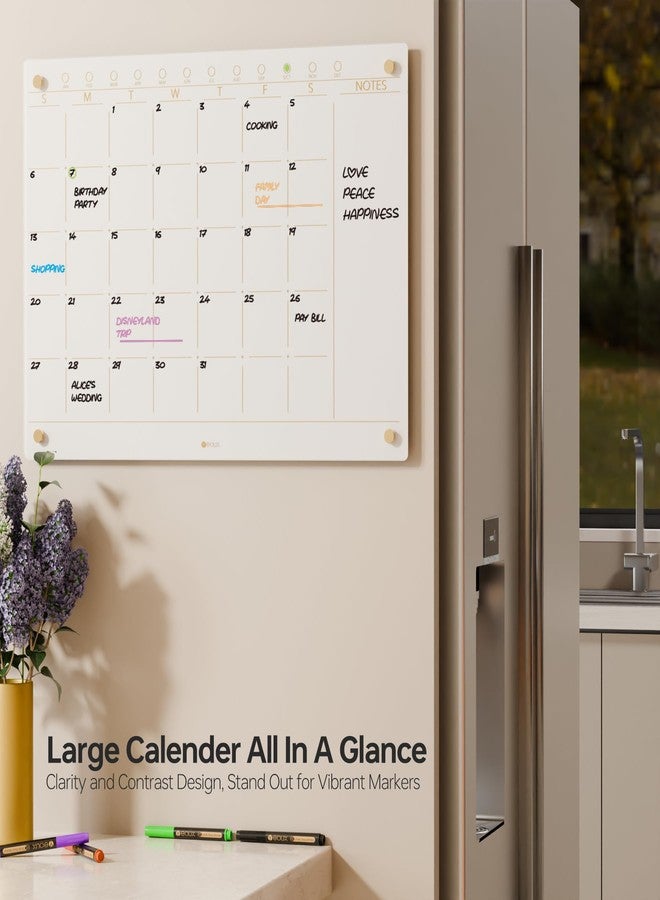 YEOUX Glass Golden Monthly Dry Erase Calendar Whiteboard for Wall, 17" x 23", Frameless Large Monthly Planner Menu White Board for Home Kitchen, Office, 4 Wet Erase Markers Included, Yeoux - Image 3