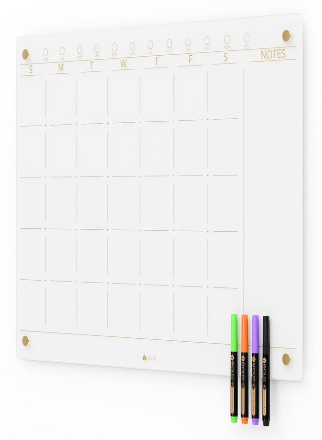 YEOUX Glass Golden Monthly Dry Erase Calendar Whiteboard for Wall, 17" x 23", Frameless Large Monthly Planner Menu White Board for Home Kitchen, Office, 4 Wet Erase Markers Included, Yeoux - Image 1