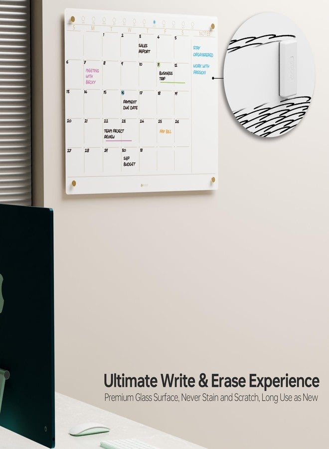 YEOUX Glass Golden Monthly Dry Erase Calendar Whiteboard for Wall, 17" x 23", Frameless Large Monthly Planner Menu White Board for Home Kitchen, Office, 4 Wet Erase Markers Included, Yeoux - Image 4