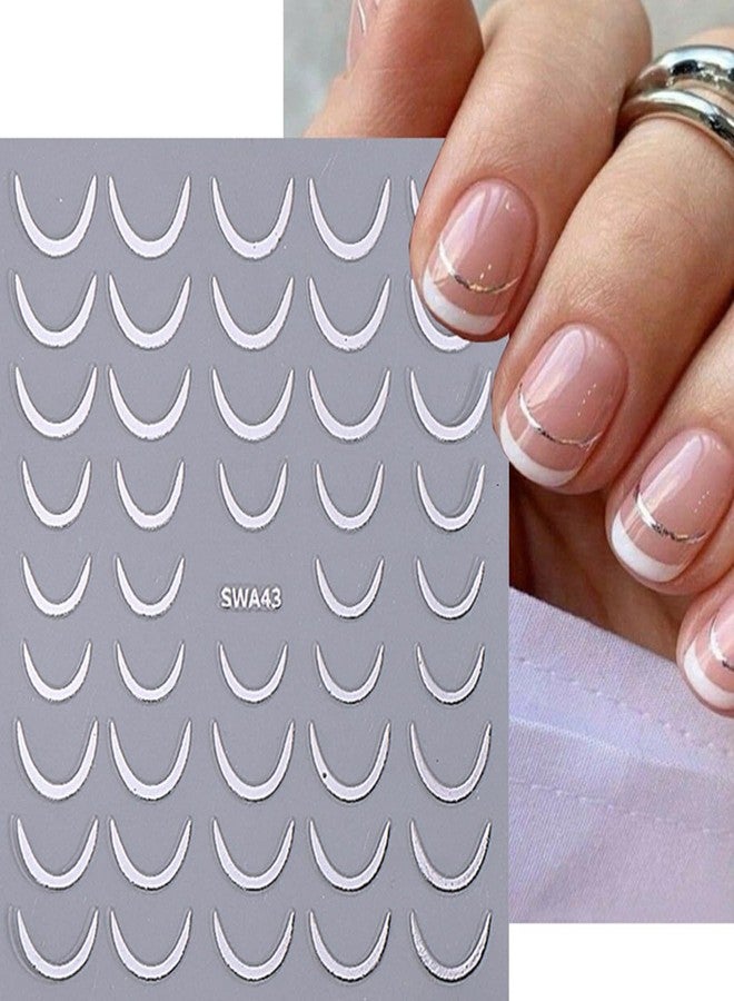 LRKNNO French Tip Nail Art Stickers 3D Gold Silver French Tip Curved Line Nail Art Design Decals French Line Nail Stickers Self-Adhesive Nail Tips Guides Sticker for Women DIY Manicure Decoration 4 Sheets - Image 3