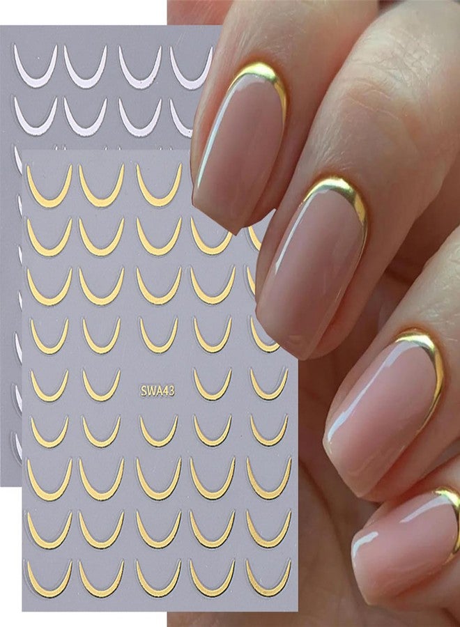 LRKNNO French Tip Nail Art Stickers 3D Gold Silver French Tip Curved Line Nail Art Design Decals French Line Nail Stickers Self-Adhesive Nail Tips Guides Sticker for Women DIY Manicure Decoration 4 Sheets - Image 2
