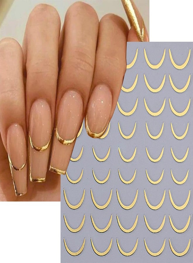 LRKNNO French Tip Nail Art Stickers 3D Gold Silver French Tip Curved Line Nail Art Design Decals French Line Nail Stickers Self-Adhesive Nail Tips Guides Sticker for Women DIY Manicure Decoration 4 Sheets - Image 4