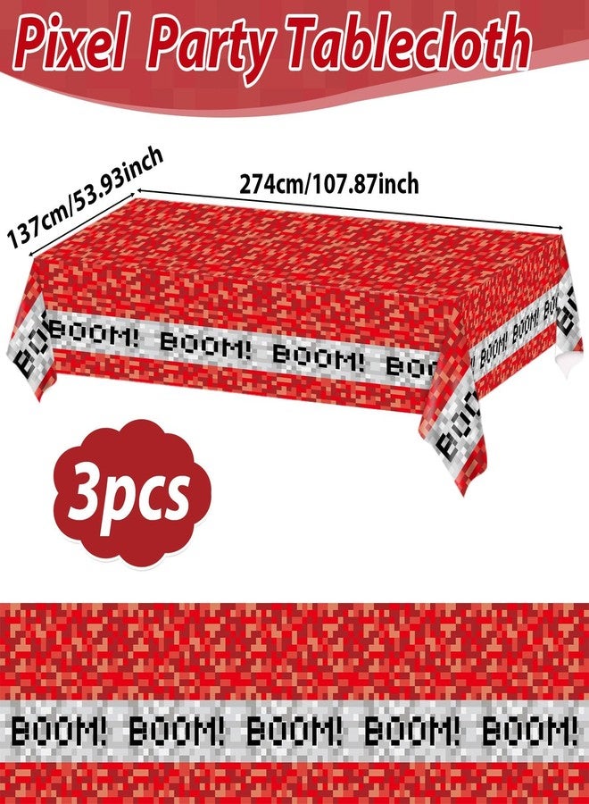 MinFyberd 3PCS Pixel Party Table Cover for Video Game Themed Birthday Decoration Pixel Gaming Birthday Tablecloth Waterproof Gamer Mining Tablecloth for Kids Gamer Mining Party Supplies Decorations - Image 2