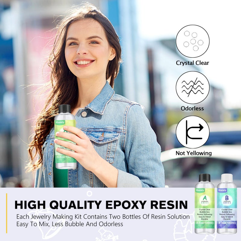 IGaiety طقم صنع المجوهرات من IGaiety من الراتنج 240 قطعة قوالب راتنج سيليكون لمجموعة بدء صنع سلاسل المفاتيح مع قوالب راتنج وأدوات صبغ للمبتدئين والبالغين لصنع المجوهرات والأقراط - Image 5