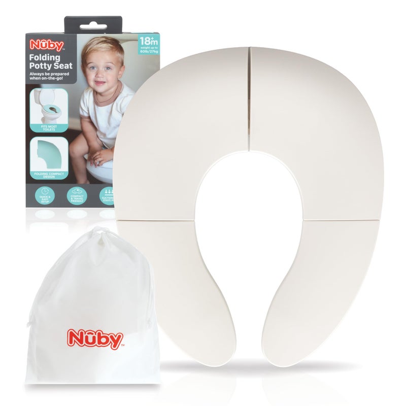Nuby Folding Potty Seat and Bag - Toddler Travel Essential - Travel Toilet Seat for Toddlers 18+ Months - White - Image 1