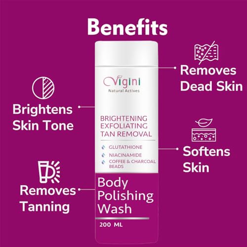 Vigini Exfoliating Glutathione Charcoal Coffee Scrub Body Wash for Pigmentation Dark Spot D De Tan Detan Dtan Removal Skin Glowing Radiance Moisturizing Polishing Men Women Oily & Dry Skin 200ml - Image 4