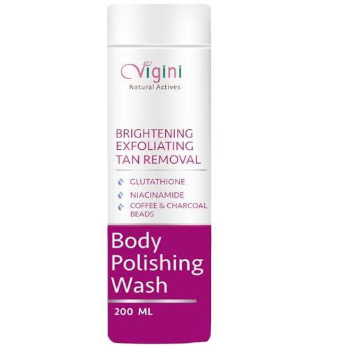 Vigini Exfoliating Glutathione Charcoal Coffee Scrub Body Wash for Pigmentation Dark Spot D De Tan Detan Dtan Removal Skin Glowing Radiance Moisturizing Polishing Men Women Oily & Dry Skin 200ml - Image 1