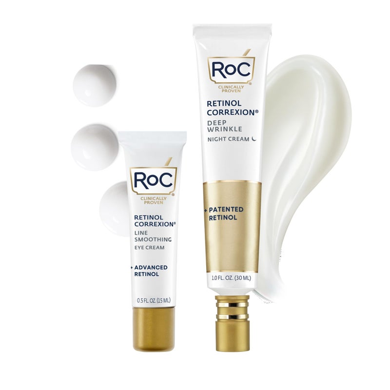 RoC Retinol Correxion Value Set Duo, Deep Wrinkle Anti-Aging Night Face Cream + Under Eye Cream for Dark Circles & Puffiness - Retinol Eye Care - Image 1