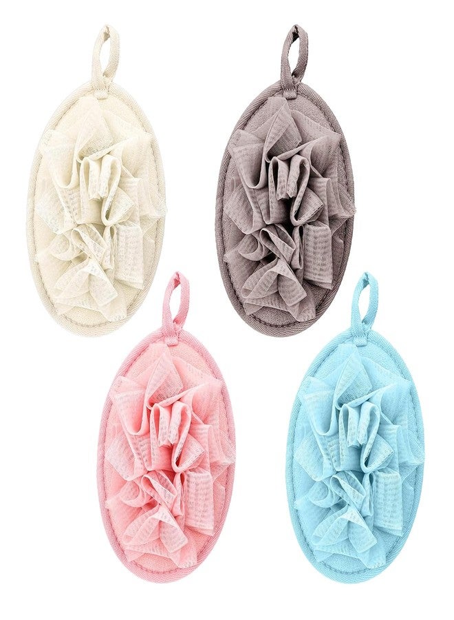 PASDUCHAS 4 Pack Shower Loofah for Women, Washable Travel Loofah Set, Mesh Body Scrub Bath Pouf Sponge Pad - Image 1