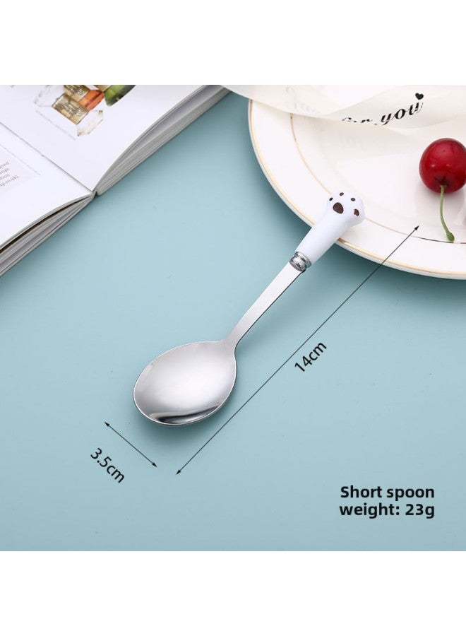 Imitation Ceramic Cartoon Cat's Claw Stainless Steel Spoon Creative Tableware Fork Children Cute Dining Spoon Household Wholesale-Color:White-Short Spoon - Image 1