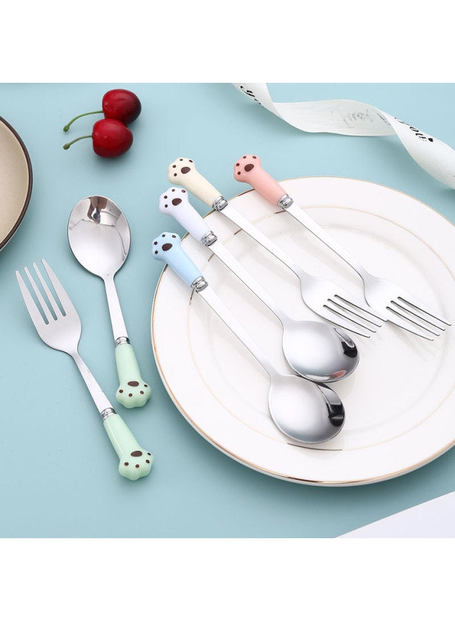 Imitation Ceramic Cartoon Cat's Claw Stainless Steel Spoon Creative Tableware Fork Children Cute Dining Spoon Household Wholesale-Color:White-Short Spoon - Image 5