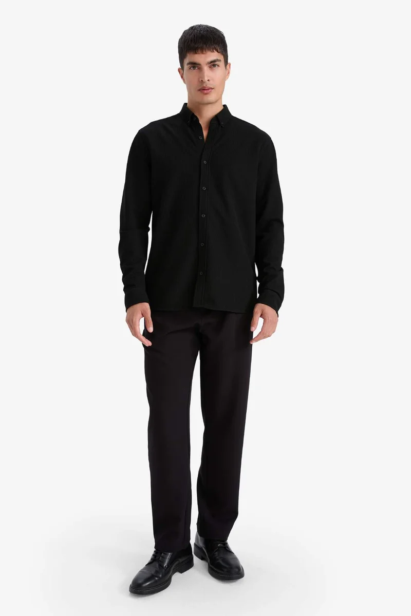 ديفاكتو Regular Fit Polo Collar Long Sleeve Shirt