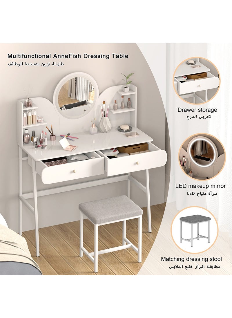 AnneFish 100*40*125cm Home Bedroom Dresser Stool Set With LED Light Mirror And Drawers For Make Up Vanity Table 3 Levels Light Intensity With USB Cable  - Image 3