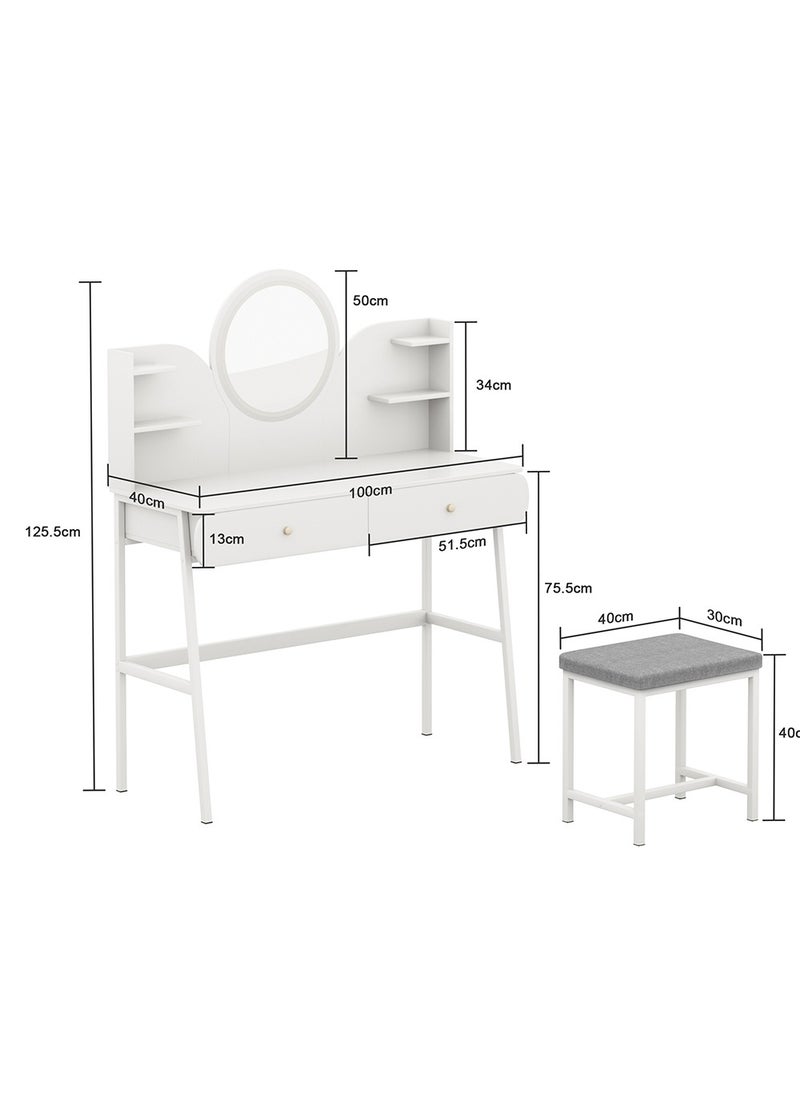 AnneFish 100*40*125cm Home Bedroom Dresser Stool Set With LED Light Mirror And Drawers For Make Up Vanity Table 3 Levels Light Intensity With USB Cable  - Image 4