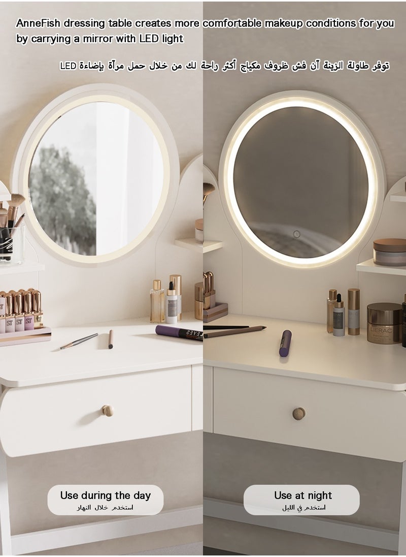 AnneFish 100*40*125cm Home Bedroom Dresser Stool Set With LED Light Mirror And Drawers For Make Up Vanity Table 3 Levels Light Intensity With USB Cable  - Image 5