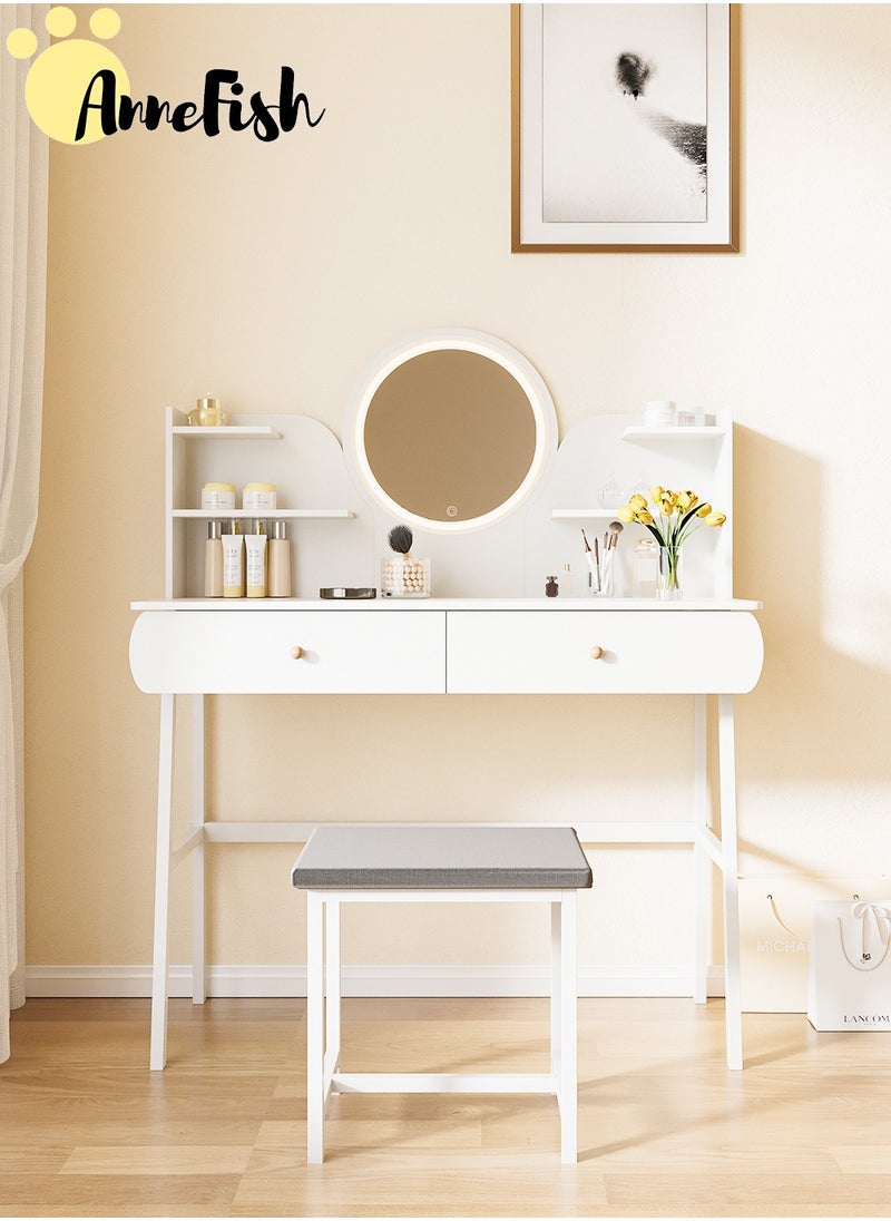 AnneFish 100*40*125cm Home Bedroom Dresser Stool Set With LED Light Mirror And Drawers For Make Up Vanity Table 3 Levels Light Intensity With USB Cable  - Image 2