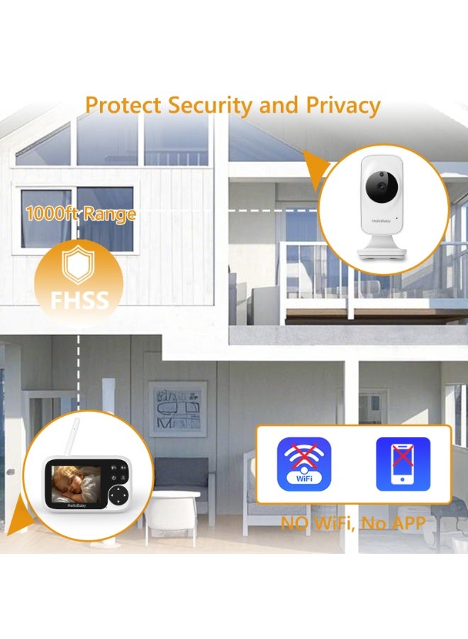 هالو بيبي شاشة عرض فيديو LCD من HB2031 2025 مقاس 3.2 بوصة مع كاميرا، رؤية ليلية بالأشعة تحت الحمراء، محادثة ثنائية الاتجاه، وضع VOX، تهويدات مدمجة، مدى طويل 1000 قدم ومراقبة درجة الحرارة - Image 4