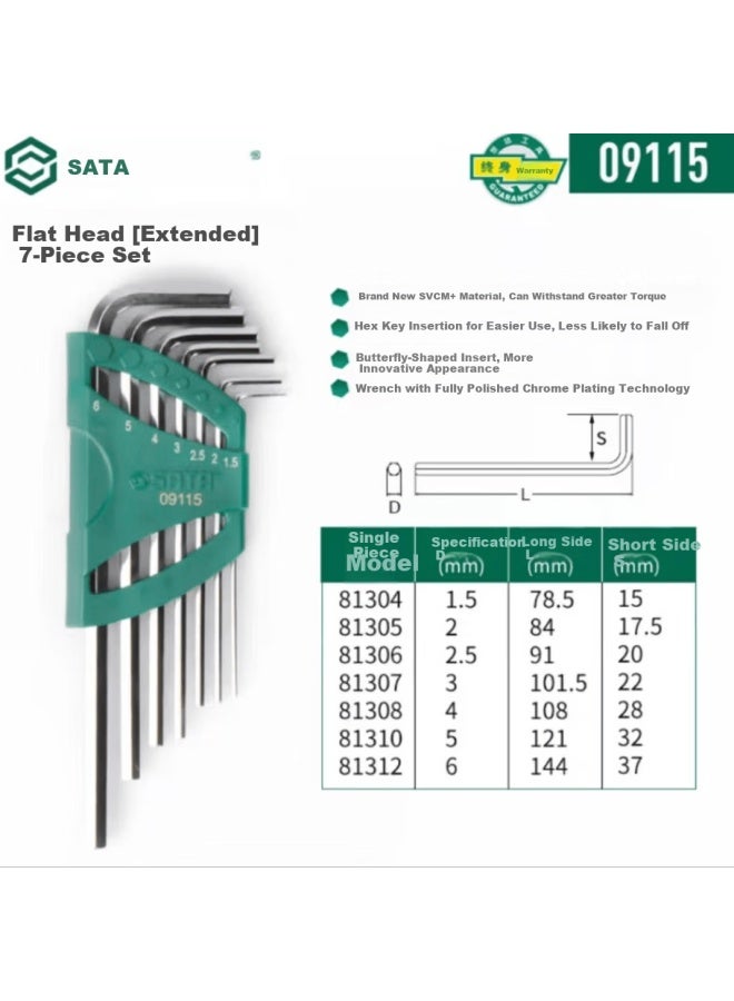 Sata 7pcs Extended Flat Head Hex Key Wrench Set 09115 - Image 1