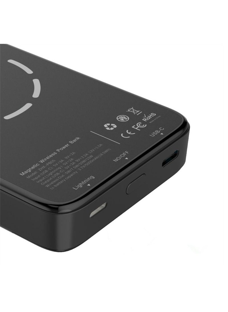 راكسوم شاحن باور بانك محمول لاسلكي مغناطيسي سريع بقدرة 5000 مللي أمبير في الساعة لسلسلة هواتف iPhone 12/13/14/15 - Image 3