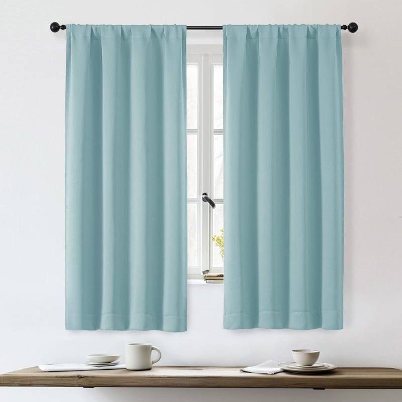 OWENIE Sally Aqua Blackout Curtains for Bedroom 63 Inch Length 2 Panels, Solid Thermal Insulated Energy Saving Rod Pocket Window Treatment Drapes, W40 x L63 Inch, Aqua - Image 1