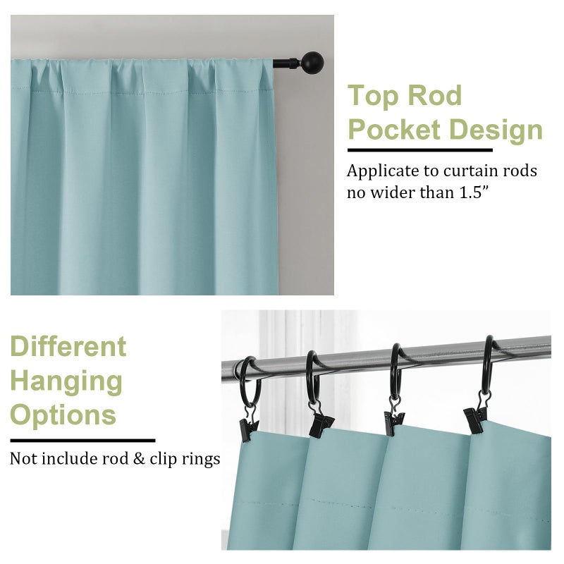 OWENIE Sally Aqua Blackout Curtains for Bedroom 63 Inch Length 2 Panels, Solid Thermal Insulated Energy Saving Rod Pocket Window Treatment Drapes, W40 x L63 Inch, Aqua - Image 5