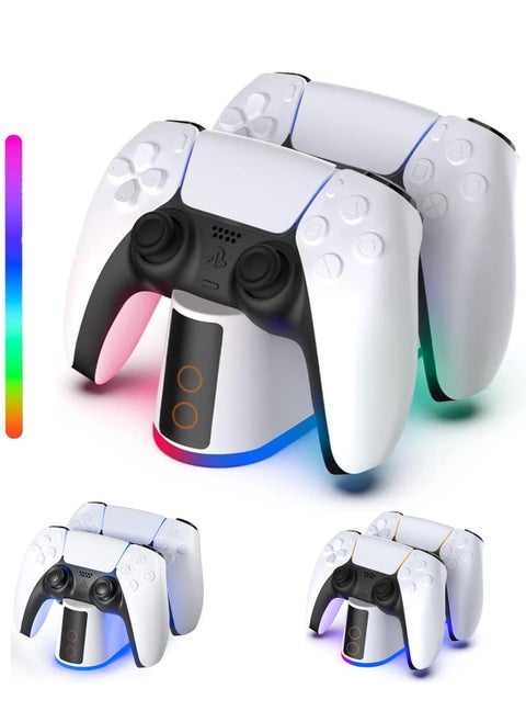 PS5 Controller Charger Station - Charging Station for PlayStation 5 Dualsense/Edge Controller with RGB Led Light, Fast Charging Dock & Holder Stand for PS5/Slim/Pro Remote