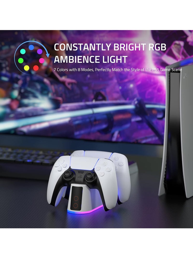 PS5 Controller Charger Station - Charging Station for PlayStation 5 Dualsense/Edge Controller with RGB Led Light, Fast Charging Dock & Holder Stand for PS5/Slim/Pro Remote